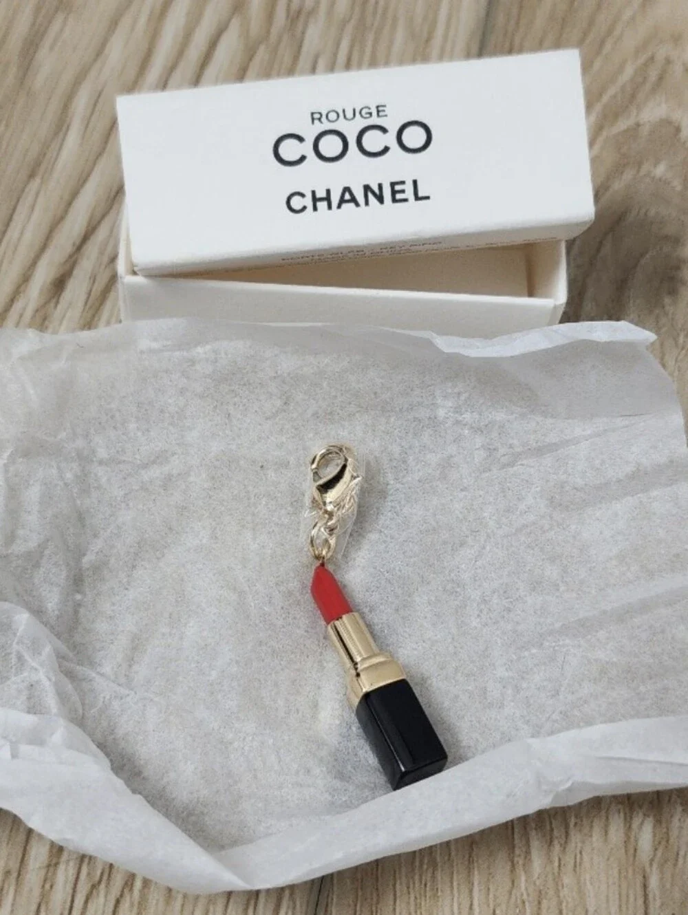 CHANEL Lipstick Mini Charm Keyring in Red, Black & Gold